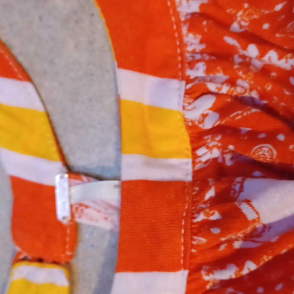 Free People Orange/White Boho Design Print Rayon/Linen Halter Tunic Top - Picture 8 of 9